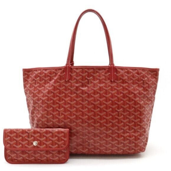 RARE Authentic Goyard Goyardine Saint Louis PM Red Shoulder Tote Bag & Pouch